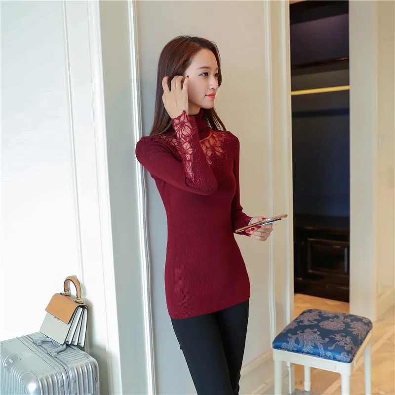 OHCLOTHING, свитер, водолазка, пуловер, рукав, кружевной свитер,, корейский осенний Кутюр, кружевной свитер