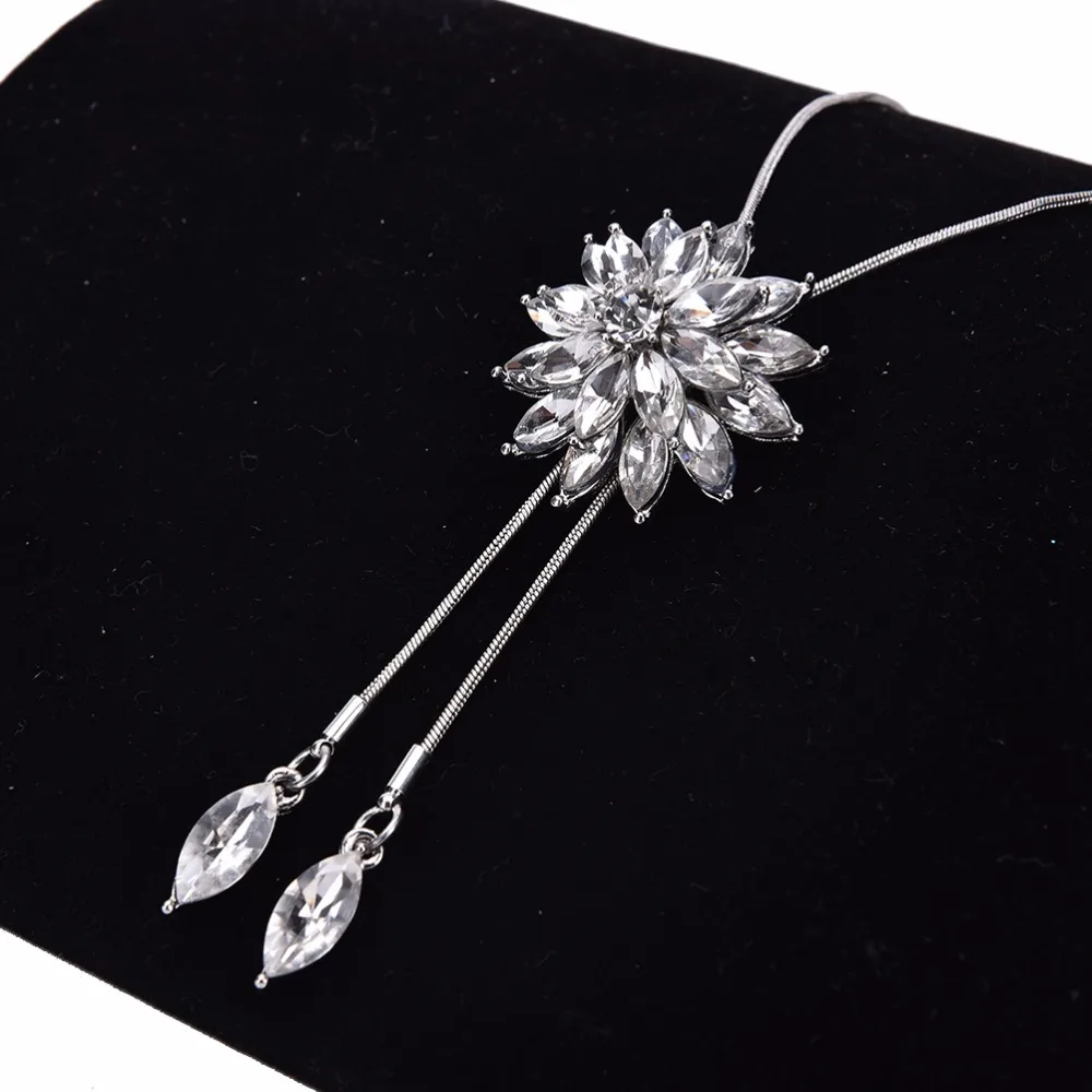 1 шт. Длинные Кристаллы Pandents кристалл цветок снежное ожерельлье длинная цепь для