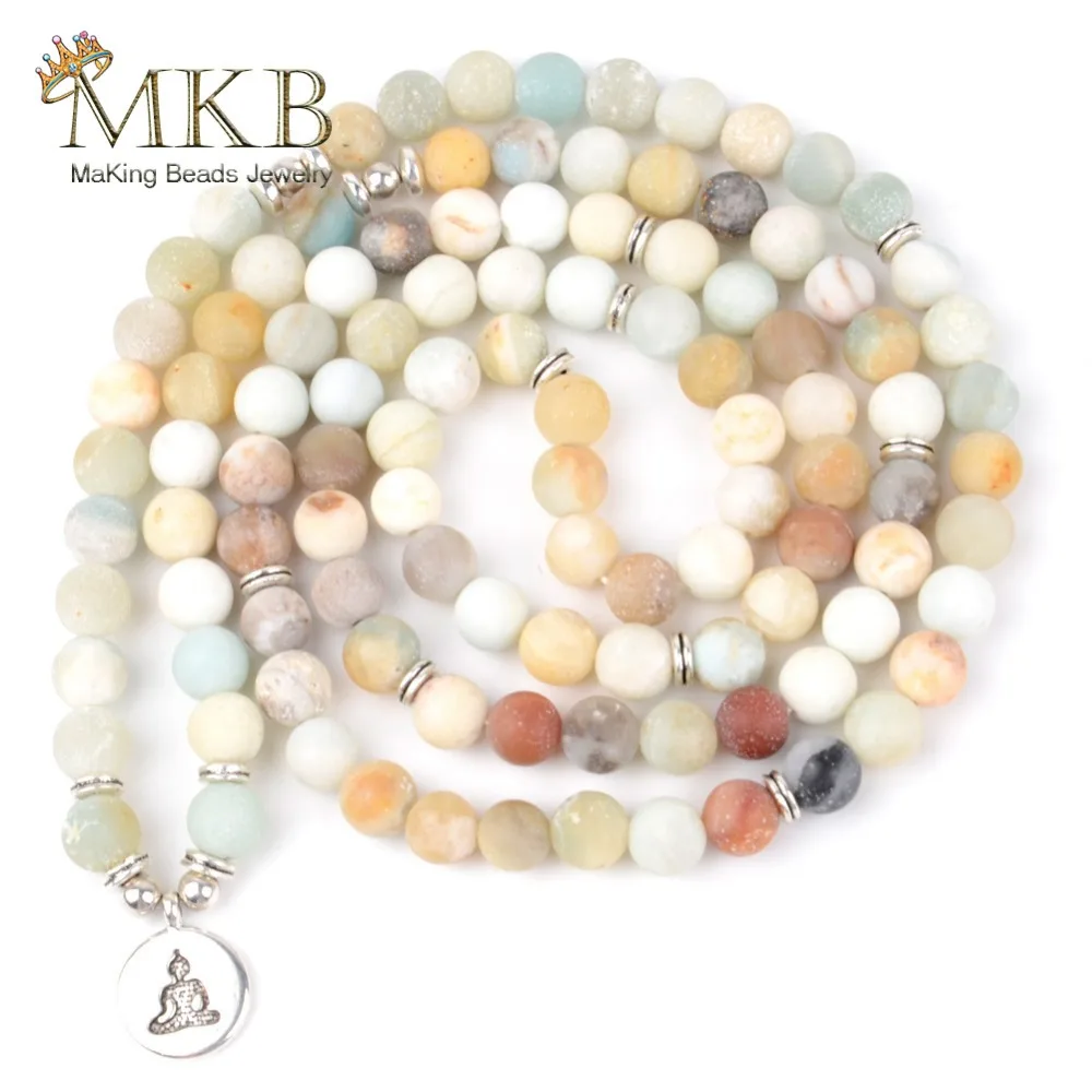 108 шт. браслет Mala Beads Boho из натурального матового амазонита бусины бриллианты для