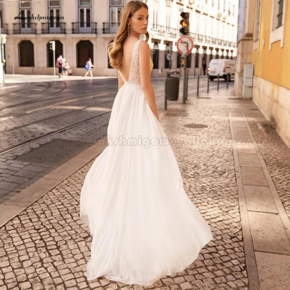 Lakshmigown Robe de mariee Boheme сексуальное свадебное платье пляжное желинлик длинное свадебное платье с разрезом по бокам белое свадебное платье из тюля