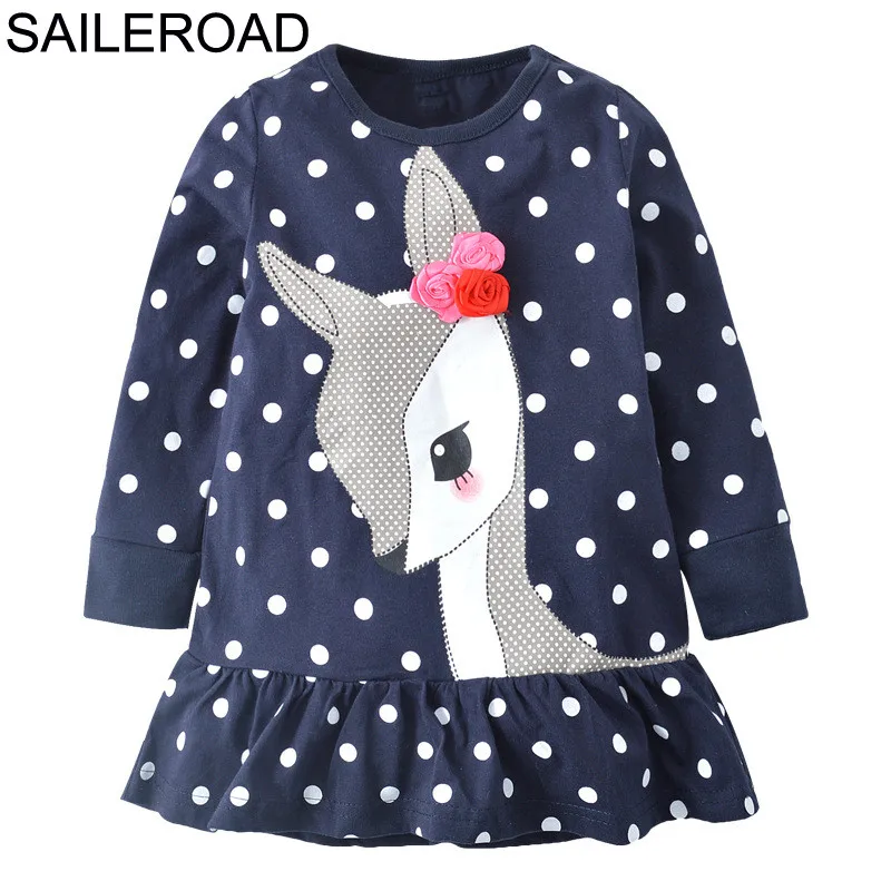 SAILEROAD Рождественский Олень Dot Pattern Детские Дети Девушки Футболки Платье Осень Дети Платья Девочек Для Детской Одежды Одежда - Цвет: 5080 same picture