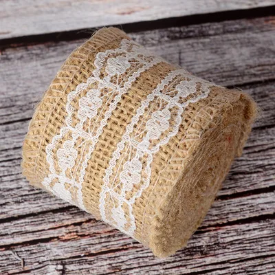 2Meter/Pcs Width 5cm Jute Burlap Rolls Hessian Ribbon With Lace Vintage Rustic Wedding Decoration Ornament Favor | Дом и сад