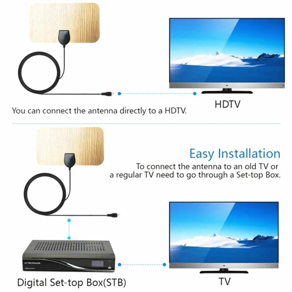 1 шт. 200 миль цифровая ТВ антенна 1080P Внутренняя HDTV деревянная зернистая DVB T/T2 DVBT2 UHF