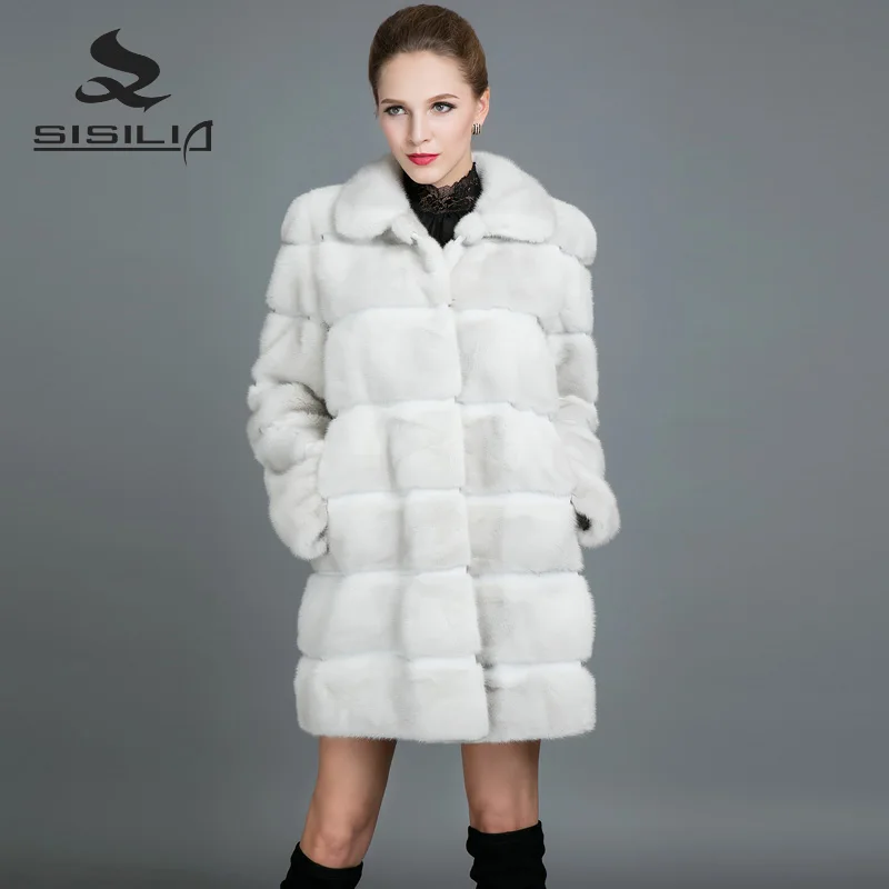 SISILIA 2017 New Women's Best Mink Fur Coat Fashion High Quality Stripe Jackets Slim Long Warm fur Coats Of Female | Женская одежда