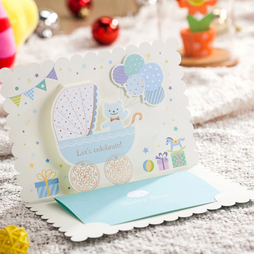 Wishmade синий детский душ Пригласительные открытки с милой детской машиной