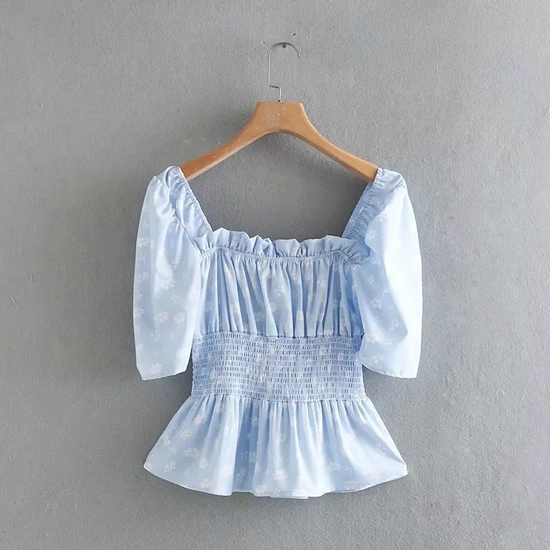 Boho vintage Square collar floral Summer tops for women shirts 2019 Korean style blouses casual clothes streetwear blusas |