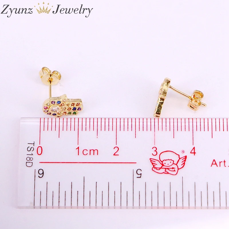 10 пар 9*11 мм серьги гвоздики Lucky Eye Hamsa для женщин с радужным кубическим