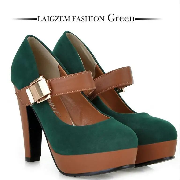 LGZ84 Green LAIGZEM ЛАИГЗЕМ супер Ёенщин Мэри Джейн Каблуки пряжки ремень толстый каблук насосы мода обувь женщина летняя женская обувь босоножки на каблуке женские босоножки сандали женские ботинки большой размер 4-10.5 - Цвет: LGZ84 Green