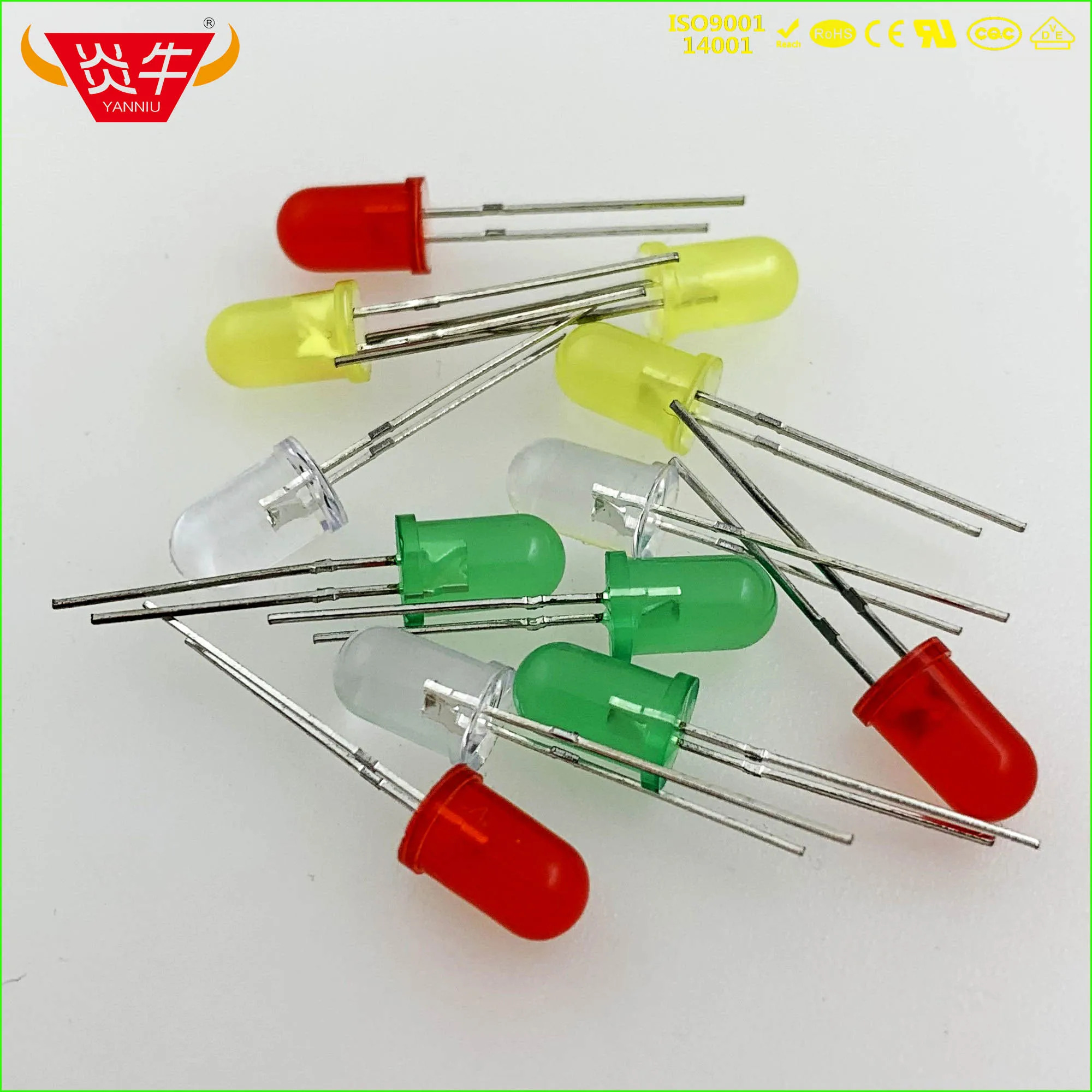

3MM HIGHLIGHT LED LIGHT EMITTING DIODES WHITE GREEN RED BLUE YELLOW ORANGE PURPLE PINK RoHS YANNIU
