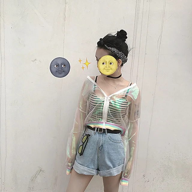 Harajuku Летняя женская куртка Солнцезащитная одежда прозрачная бейсбольная