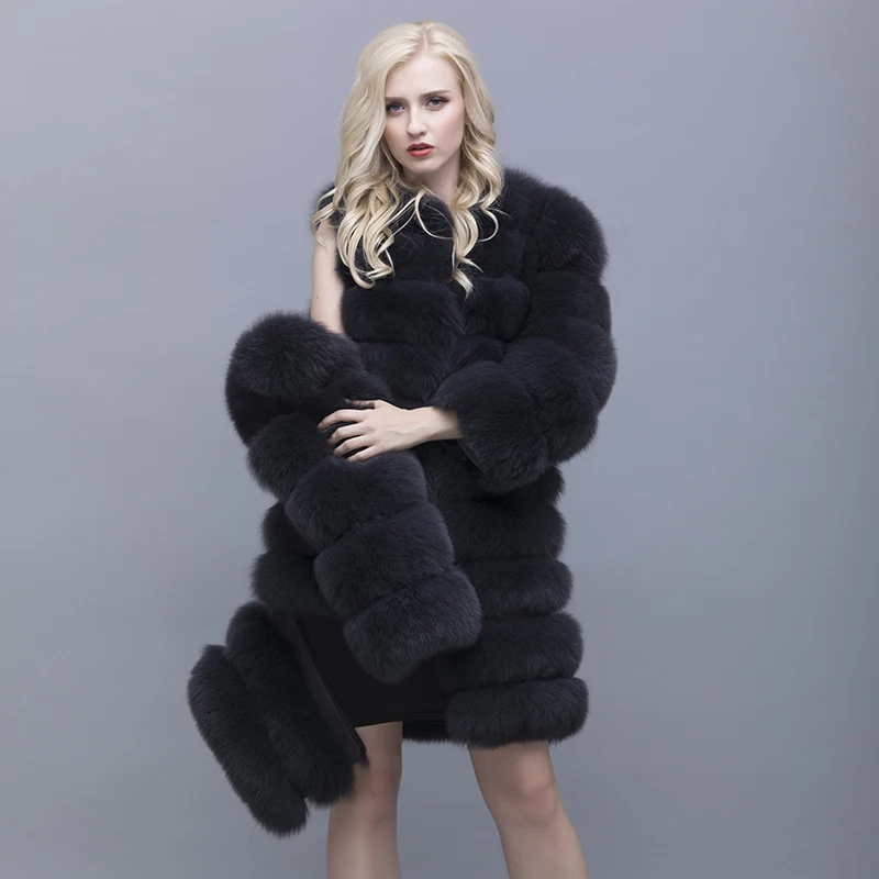 QIUSIDUN Genuine Pure Natural Long Sleeved Round Fox Fur Coat Winter Long Detachable Fashion  Coat Women's Clothing Large size