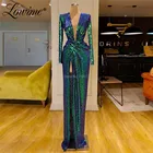 Вечернее платье с глубоким V-образным вырезом, зеленое женское платье от кутюр Среднего Востока, Прямые Вечерние платья 2019, длинные платья для выпускного вечера в Саудовской Аравии, платье