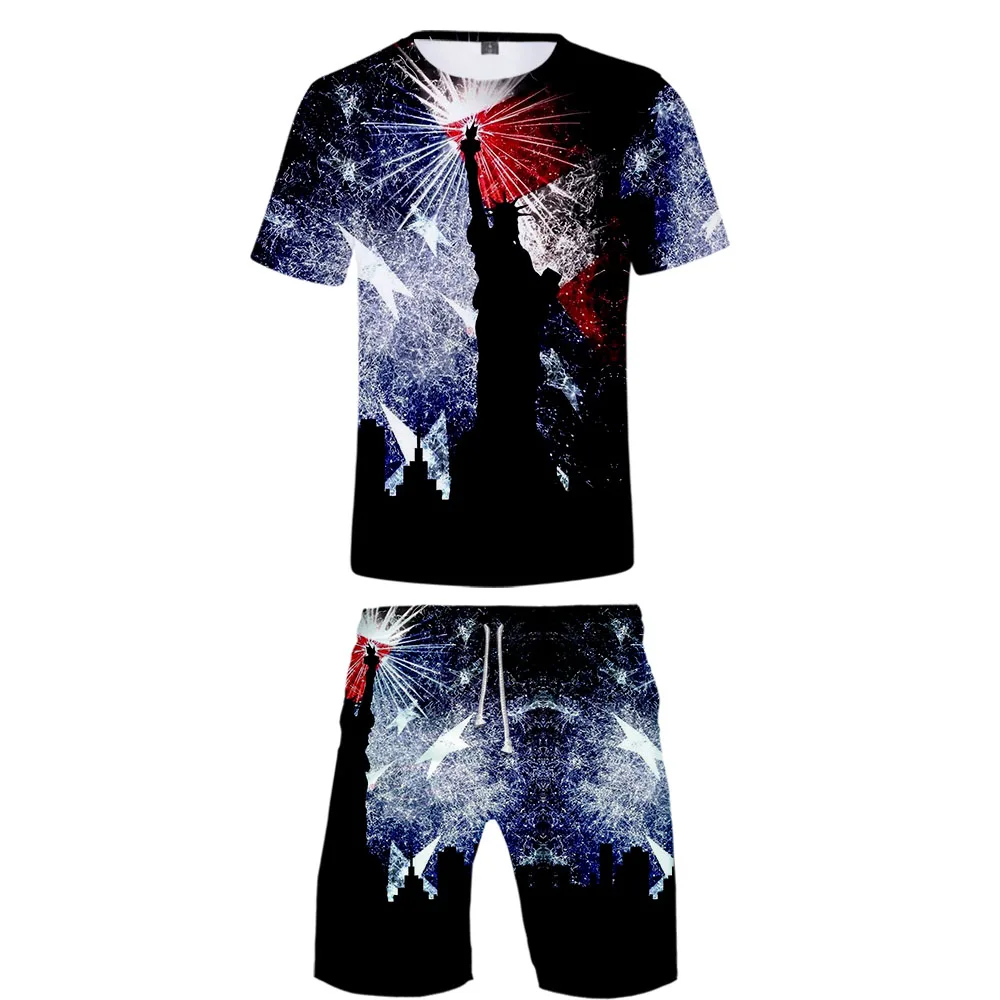 

Men's Sets Hot US Independence Day patriot 3D Print Tshirt and Beach shorts Set Summer High quality Trendy Sets