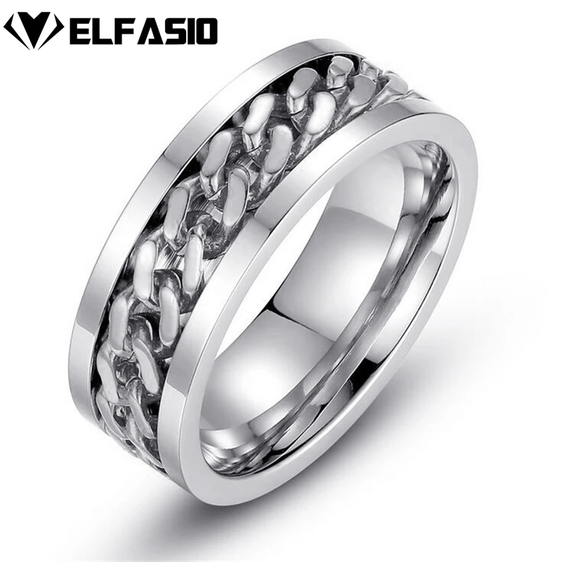 Мужское кольцо из нержавеющей стали Серебряная Золотая цепочка вращающаяся