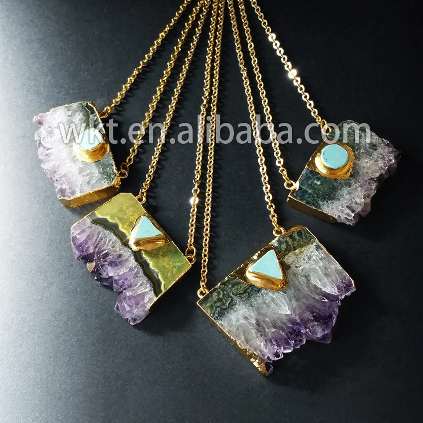 

WT-N411 Wholesale slice raw crystal with howlite element pendant necklace, fashion uraguay crystal necklace