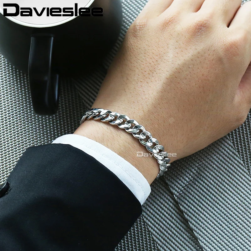 Davieslee мужской браслет с чеканкой панцирная кубинская цепочка серебряный из