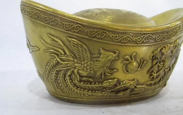 5 &quotКитайская латунная медная счастливая фэн-шуй Дракон Феникс Yuanbao Копилка