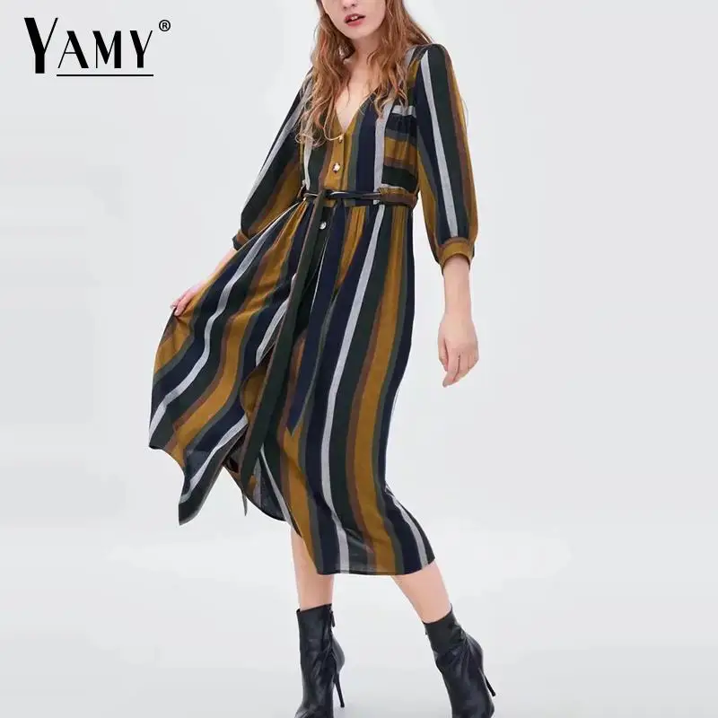 Винтажное летнее платье boho 2018 льняное длинное в полоску с пуговицами женское