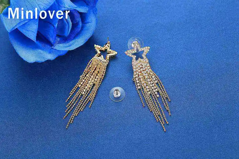 Minlover серебряный цвет Висячие серьги для женщин кристалл в форме звезды богемные невесты серьги с ниспадающими кисточками Свадебные ювелирные изделия MEH1444