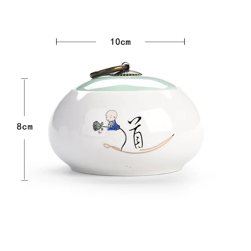 qingcichayeguandao Retro 1PC 8*10cm Tea Storage Box Tea Cans Tin Food Candy Jar Storage Container With Lid Kitchen Ceramic Spices Storage Box - Color: qingcichayeguandao