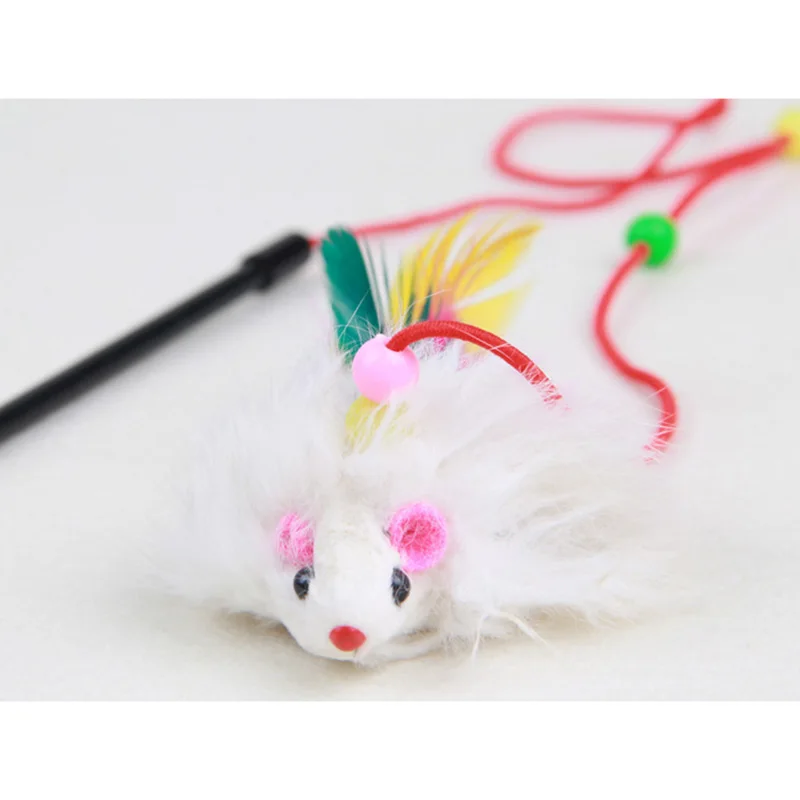 10 шт./лот забавные игрушки для кошек рыболовные удочки с мышью и перьями