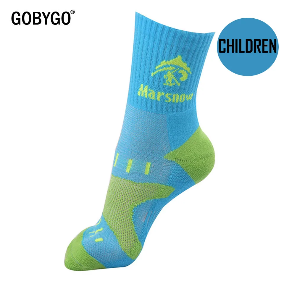 Chilren Blue Green GOBYGO Лыжные носки зимние теплые детские мужские и женские уличные носки для велоспорта, сноубординга, походов, спортивные носки толстые Термо носки - Цвет: Chilren Blue Green