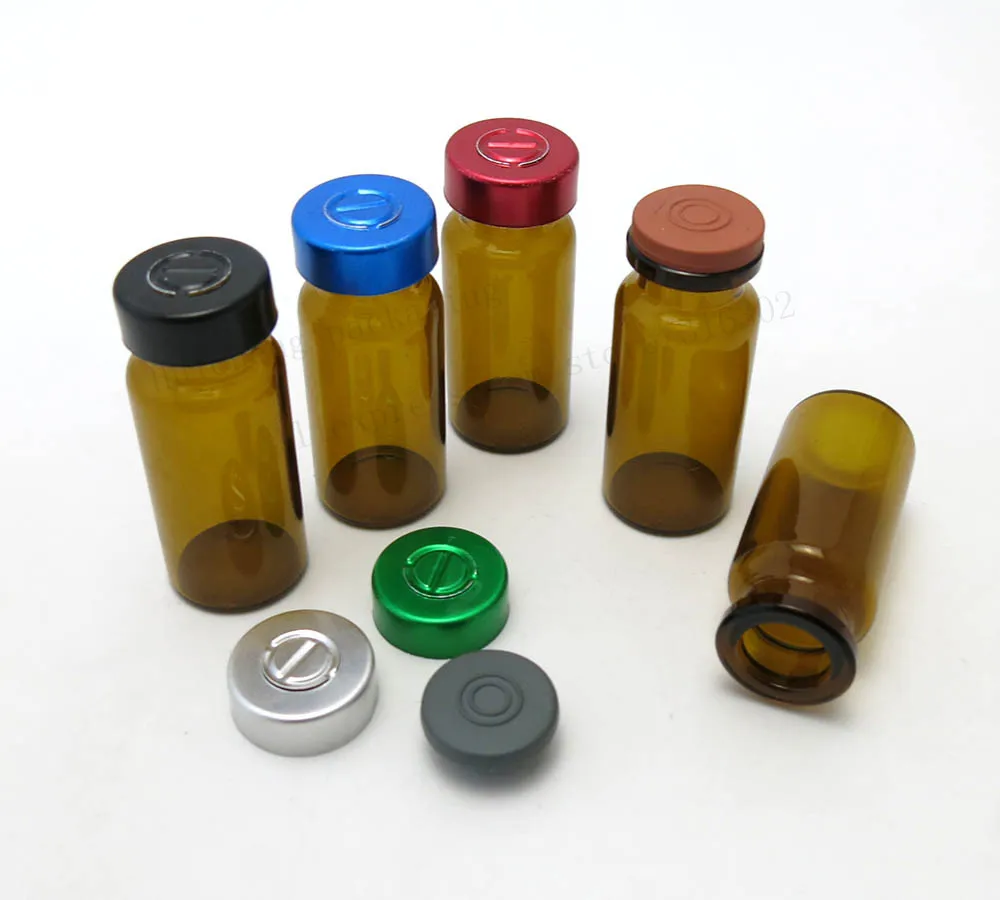 

10ML Amber Injection Glass Vial/Stopper With Flip Off Metal Caps Small Medicine Bottles Experimental Test Liquid Containers