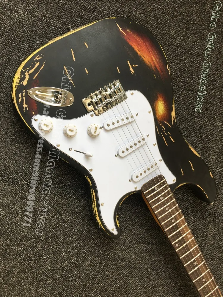 Новинка 2019 мощная электрическая гитара Relic black over Sunburst Высококачественная Joe Strummer