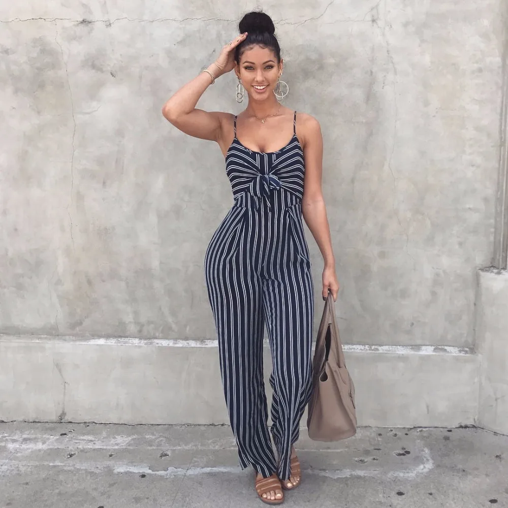 

New Fashion Summer Striped Print Women Sexy Rompers Strap Women Jumpsuits