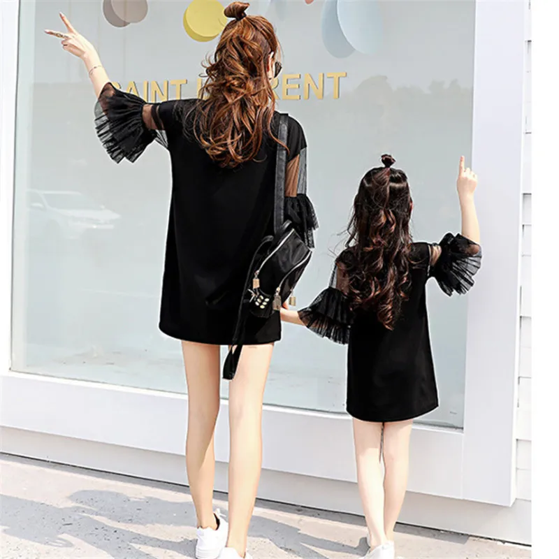 LILIGIRL/Новые одинаковые комплекты одежды для семьи Детские платья с оборками и