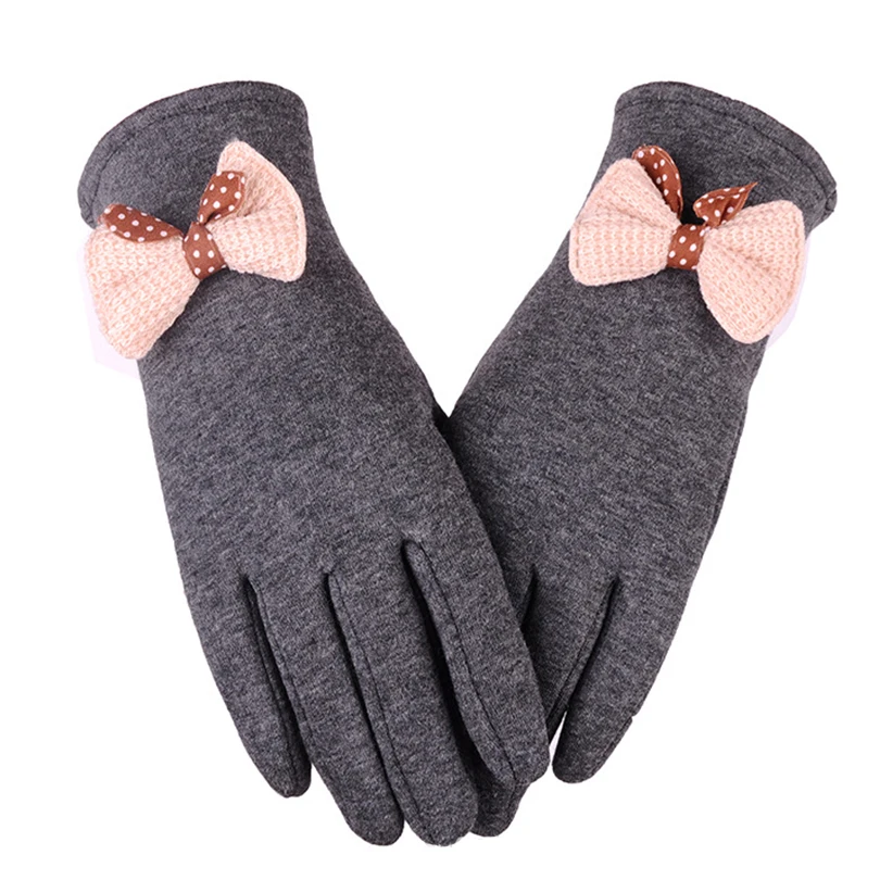 Sweet Bow Tie Winter Gloves Warm Fur Cotton Full Finger Mittens Touchscreen for Lady Designer Women | Аксессуары для одежды