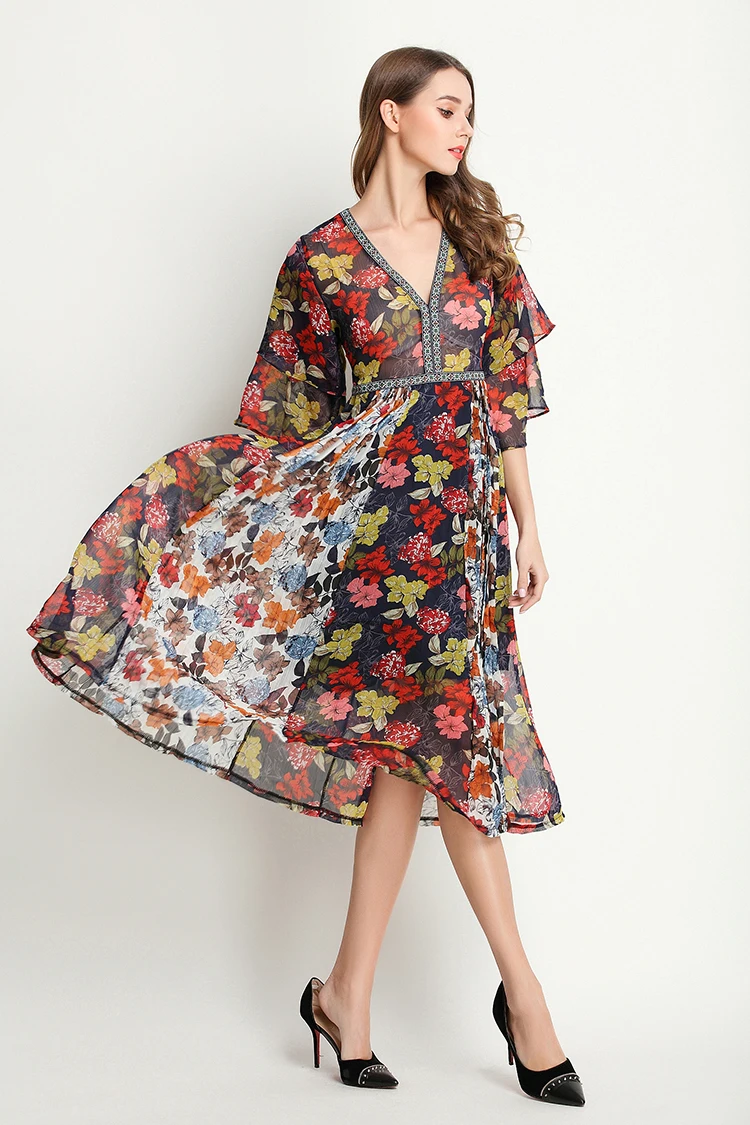 Европейский стиль брендовая одежда 2018 Модное шифоновое платье с коротким