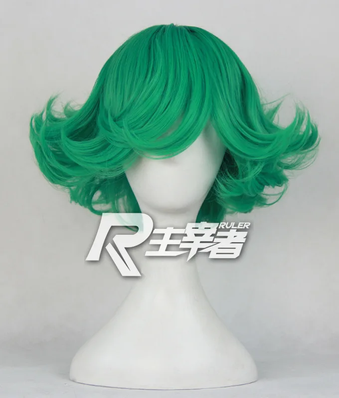 Аниме One Punch Man Senritsu no Tatsumaki зеленый кудрявый короткий стиль синтетические волосы