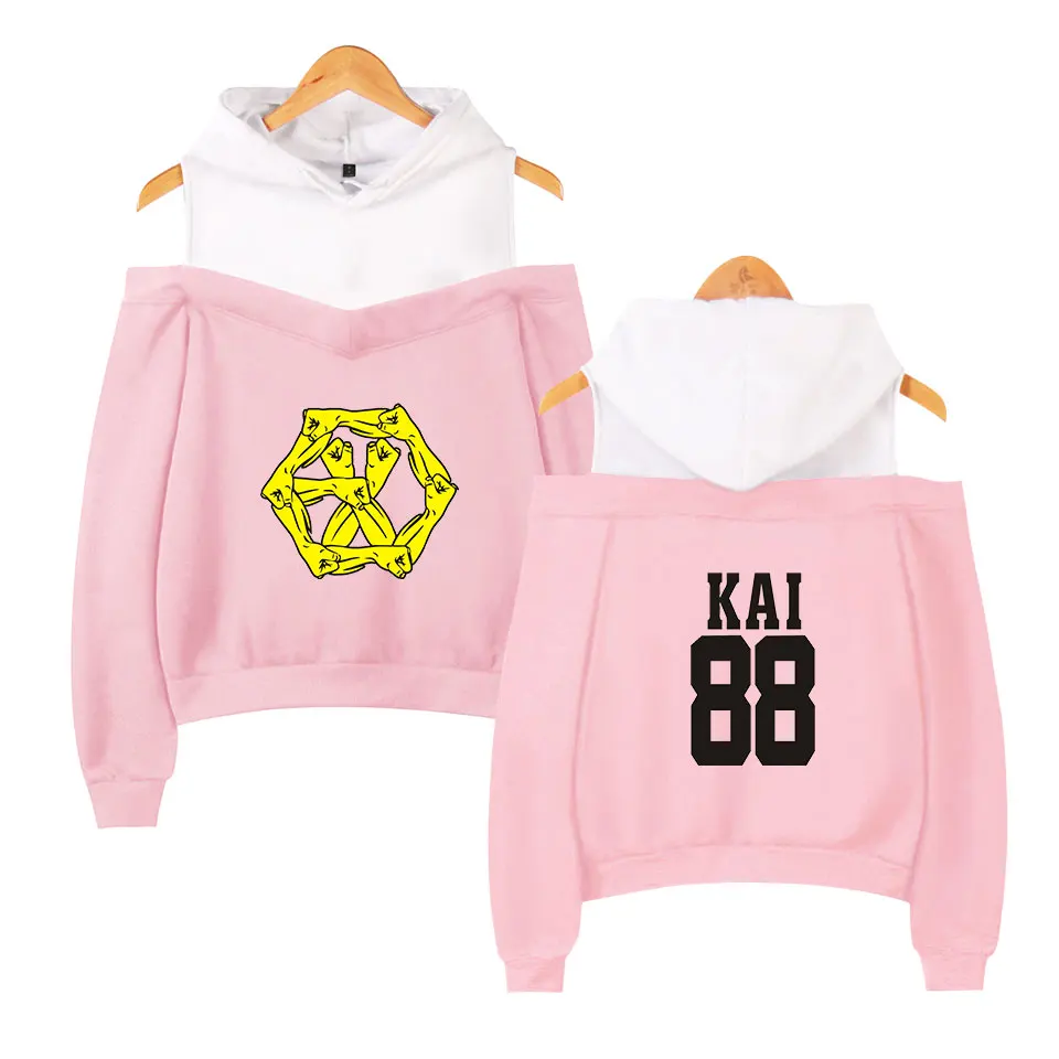 Женская толстовка с открытыми плечами Kpop EXO o SE HUN KAI Повседневная Толстовка в