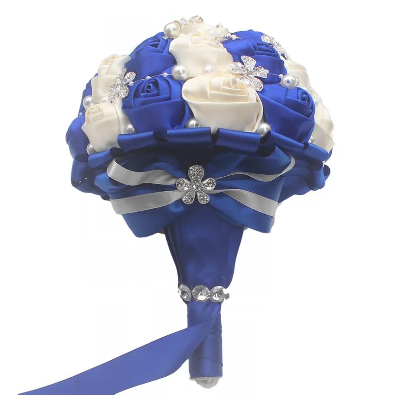 Элегантные искусственные атласные Королевская Синяя Роза свадебные букеты с