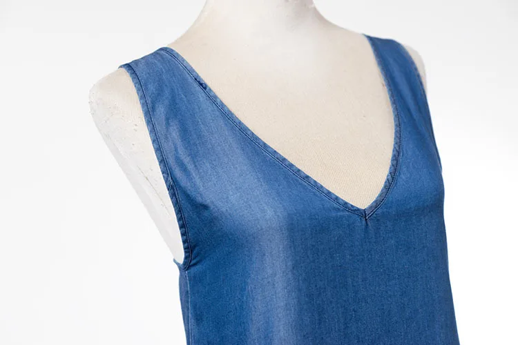 Летнее платье 2019 Повседневное макси без рукавов Джинсовая женская одежда с