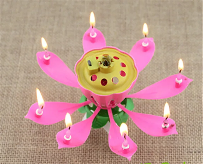 400pcs/lot Lotus Flower Candle Birthday Party Cake Music Sparkle Topper Rotating | Дом и сад