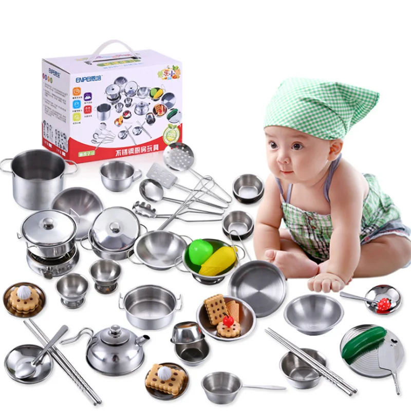 18 шт. Детские Кухонные Игрушки из нержавеющей стали|play cooking|miniature cooking setchildren kitchen