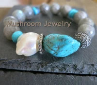 pave cz beads labradorite turquoises nugget bracelet baroque pearl stretch bracelet