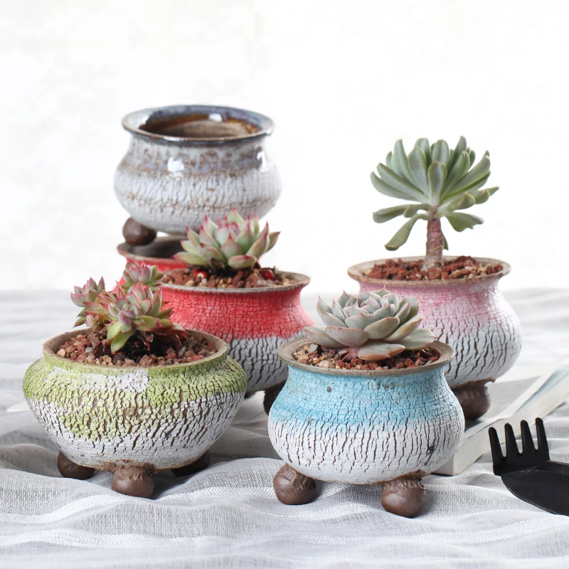 

Hand-made multi-meat flowerpot burst ceramic old pile plant pot rough pottery breathable foot
