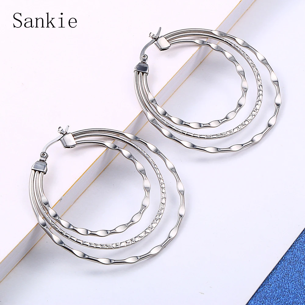 Sankie Stainless Steel Round Hoop Earrings For Women Gold Color Big Circle Wholesale Trendy Statement Jewelry | Украшения и