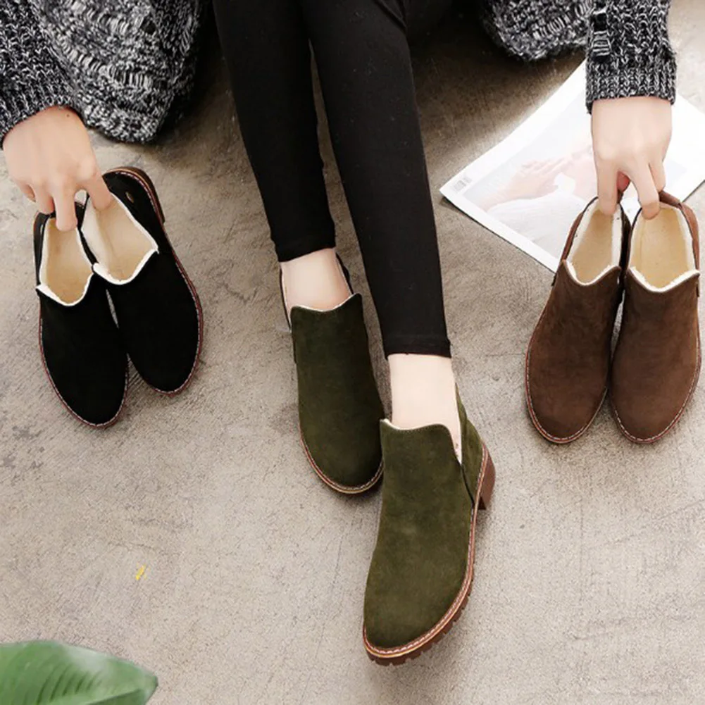 Модные женские туфли зимние ботильоны повседневные на плоской подошве