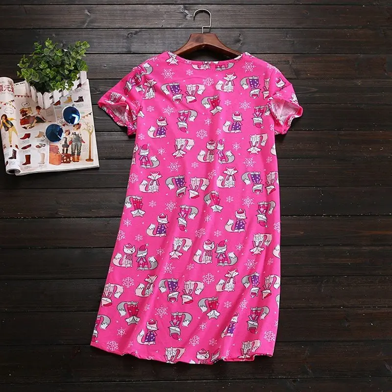 Лето 2019 г. для женщин Повседневное ночная рубашка с мультяшным принтом дамы 100%