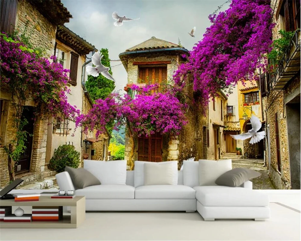 Пользовательские 3d стерео обои ретро аллея фиолетовые розы цветы Гостиная ТВ фон