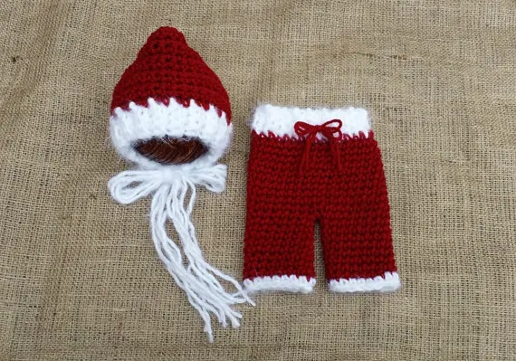 Трикотажный костюм для новорожденных вязаная шапка с эльфами + штаны комплект из