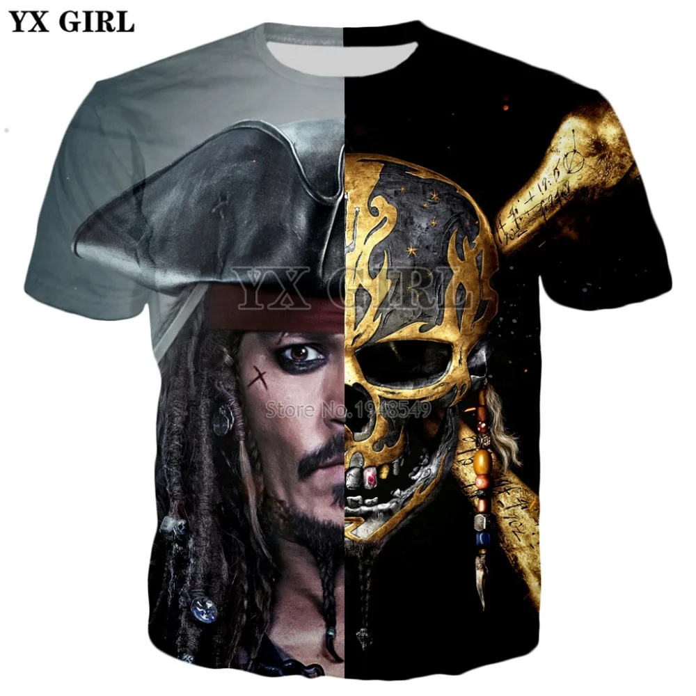 YX GIRL Jack Sparrow, футболка с 3d принтом из фильма Пираты Карибы, новинка, Мужская/женская летняя стильная повседневная футболка
