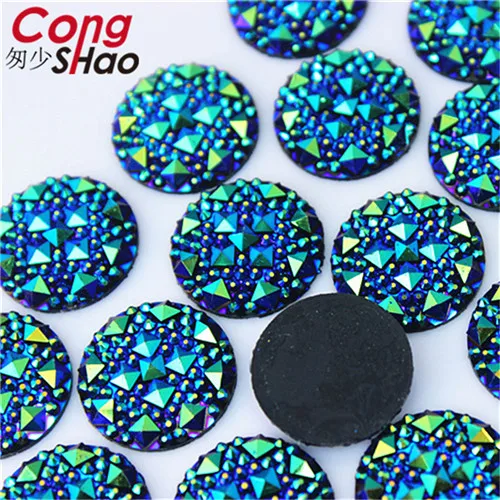 Black AB Cong Shao 50 шт 20 мм круглой формы AB смолы Стразы аппликация с камнями и кристаллами драгоценные камни плоские с оборота для костюма пуговицы для рукоделия ZZ754 - Цвет: Black AB
