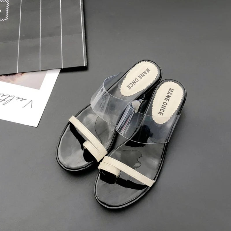 ?? 奪う猫女性クリップトゥローヒールスリッパ Pvc クリア透明なサンダルビーチスライドスリップにミュールドレス靴