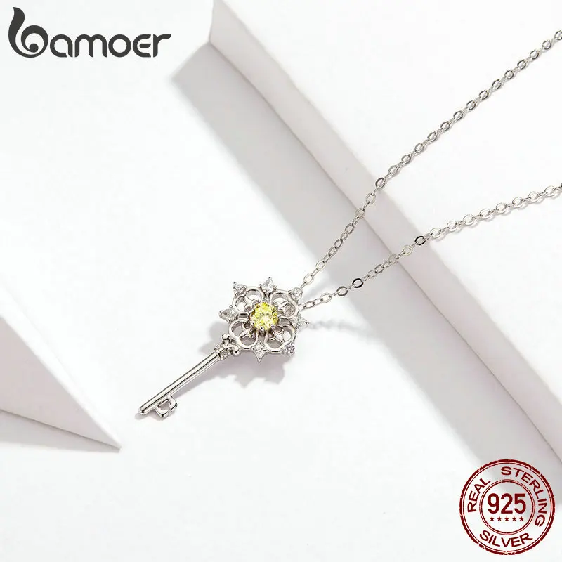 Bamoer Love Key, ожерелье для женщин, дизайн, цепочка с кристаллами, ожерелье для женщин, подарки на день рождения, ювелирные изделия BSN072