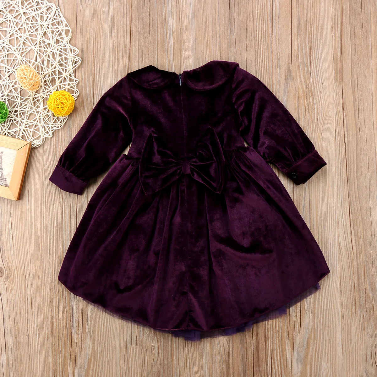 Toddler Kids Baby Girl Princess Dress Tulle Patchwork Solid Peter Pan Collar Velvet Long Sleeve Dresses | Детская одежда и обувь
